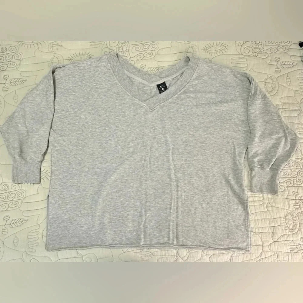 Nike Yoga Women's Fleece Cover Up Grey Heather Size XL Oversized V-neck - Picture 2 of 9